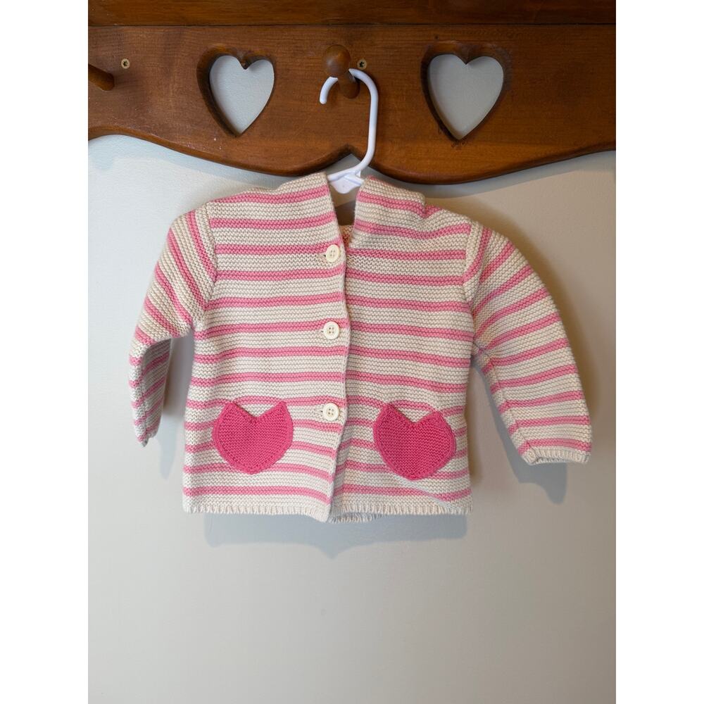 Baby Gap Striped Heart Pocket Knit Cardigan Sweater 100% cotton